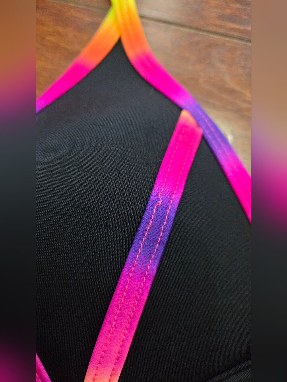PINK Victoria's Secret Neon Ombre Strappy Halter Bikini Top Black Size Medium - Picture 2 of 8